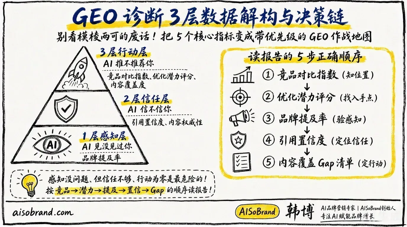 GEO诊断报告里的5个核心数据，到底该怎么读