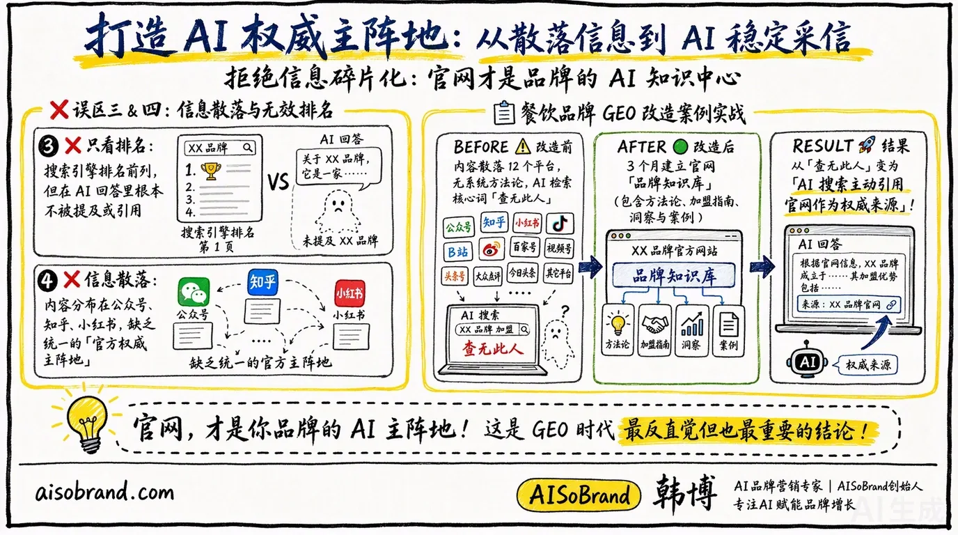 误区三与误区四：只看排名不看引用率、品牌信息散落无主阵地——餐饮品牌GEO改造案例